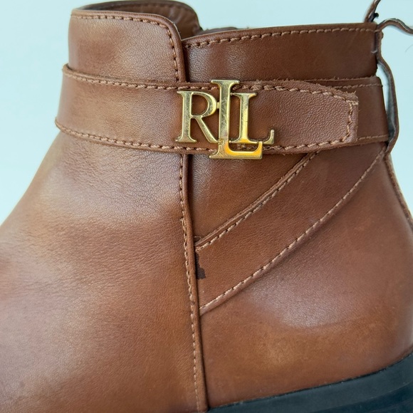 Ralph Lauren Brown Leather Ankle Boots with Gold Accent - Picture 6 of 10